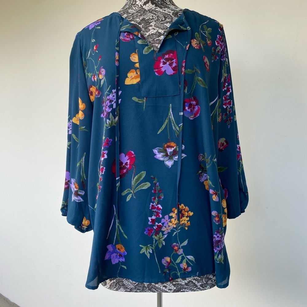 Floral Teal Blouse by West Kei size XL